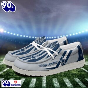 Personalized Dallas Cowboys NFL Team White Canvas Loafer Shoes