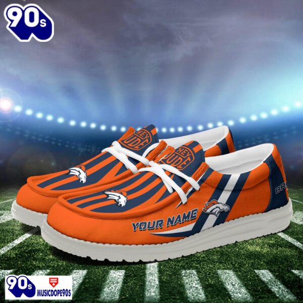 Personalized Denver Broncos NFL Team White Canvas Loafer Shoes