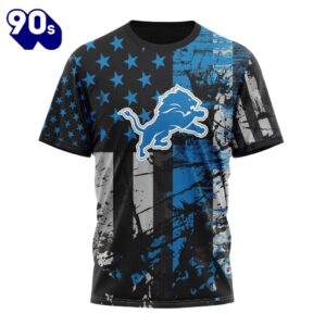 Personalized Detroit Lions Classic Grunge American Flag Vetaran 3D Shirt Unisex