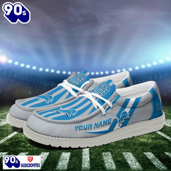 Personalized Detroit Lions NFL Team White Canvas Loafer Shoes