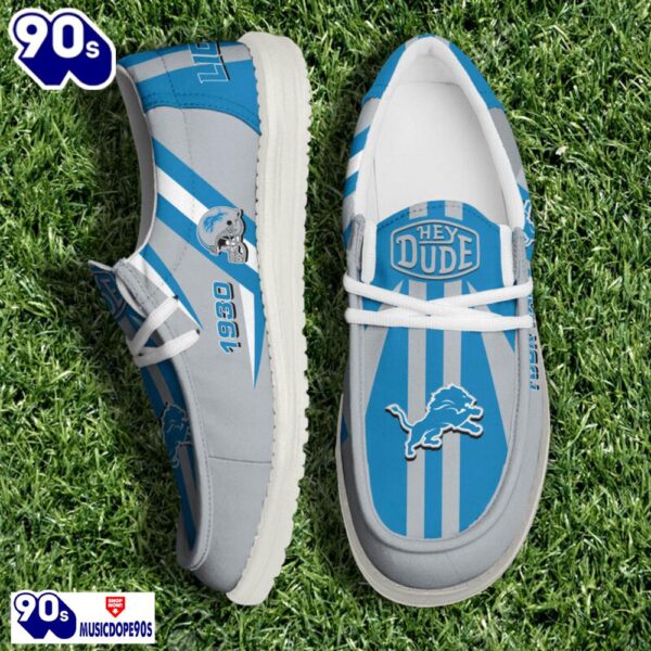 Personalized Detroit Lions NFL Team White Canvas Loafer Shoes