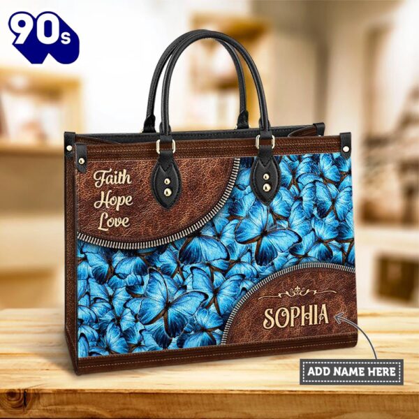 Personalized Faith Hope Love Butterfly Leather Bag , Christian Bags  Gift For Women Christmas