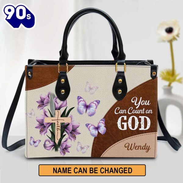 Personalized Floral Cross You Can Count On God Leather Bag , Christian Bags  Gift For Women Christmas