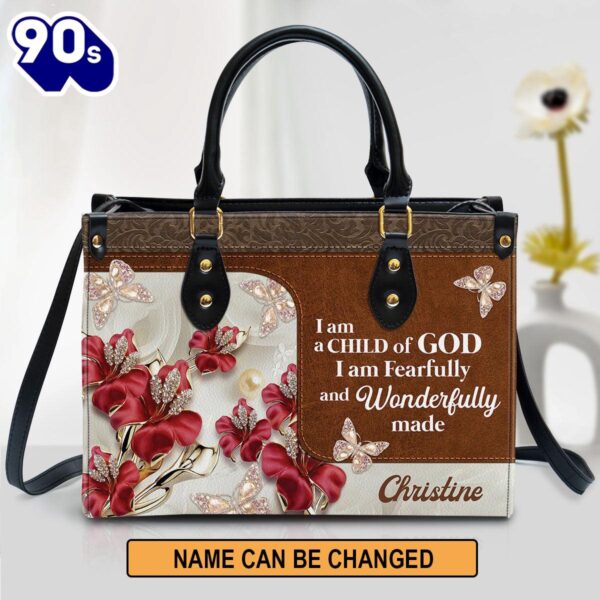 Personalized Flower I Am A Child Of God Leather Bag , Christian Bags  Gift For Women Christmas