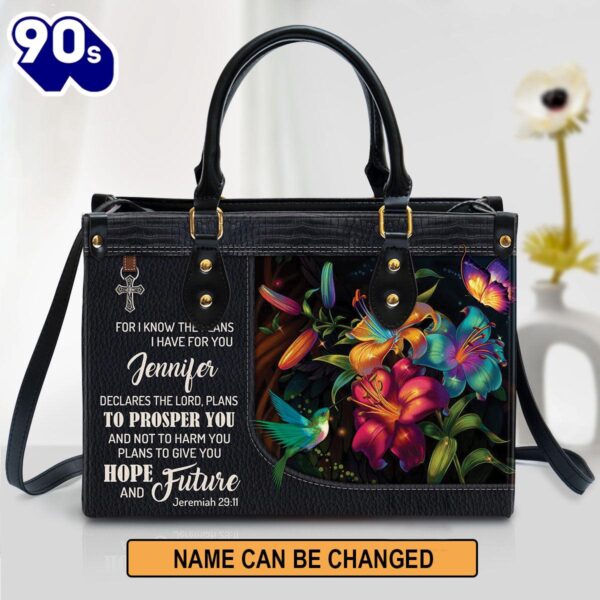 Personalized For I Know The Plans I Have For You Flower Leather Bag , Christian Bags  Gift For Women Christmas