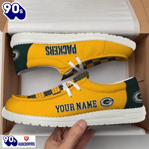 Personalized Green Bay Packers NFL 32 Teams HeyDude Canvas Loafer Shoes