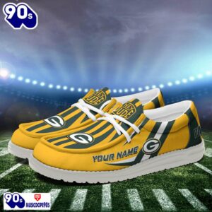 Personalized Green Bay Packers NFL Team White Canvas Loafer Shoes