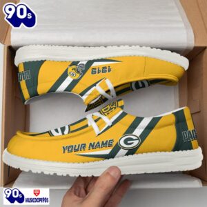 Personalized Green Bay Packers NFL Team White Canvas Loafer Shoes