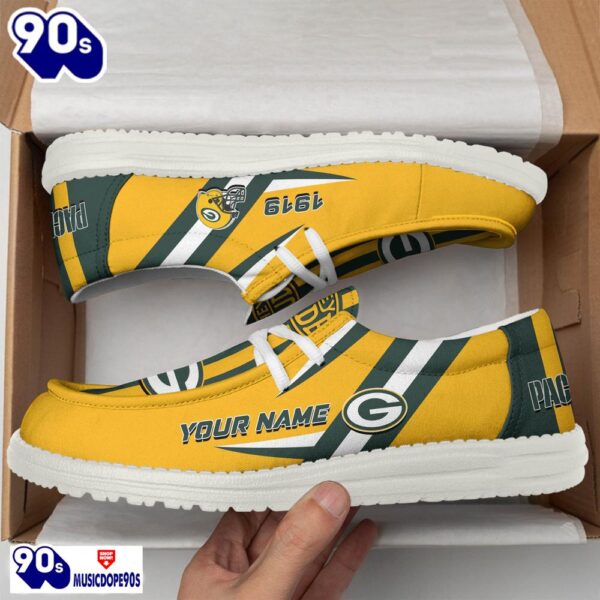 Personalized Green Bay Packers NFL Team White Canvas Loafer Shoes