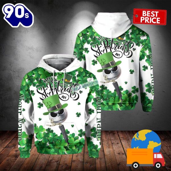 Personalized Happy St Patricks Jack Skellington Green 3D Hoodie Jacket 2025