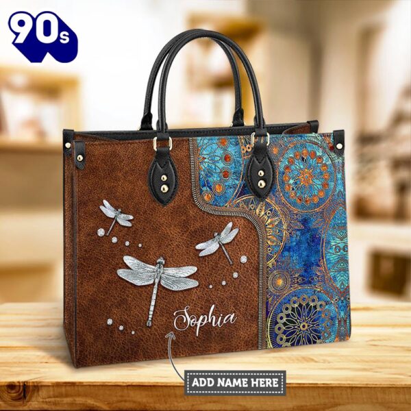 Personalized Hippie Dragonfly Abstract Art Leather Bag , Christian Bags  Gift For Women Christmas