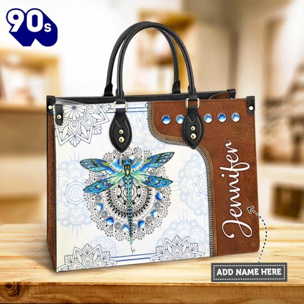 Personalized Hippie Dragonfly Mandala Leather Bag , Christian Bags  Gift For Women Christmas