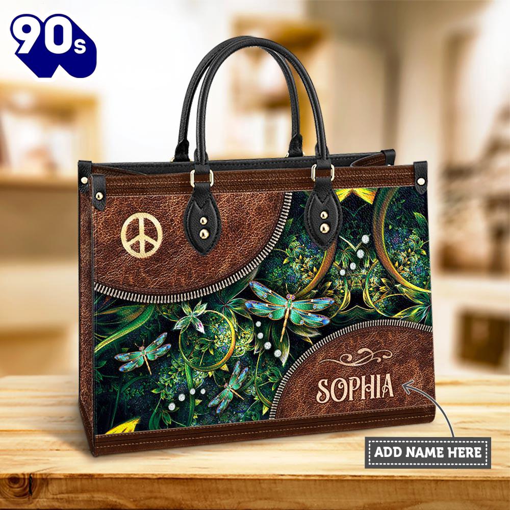 Personalized Hippie Dragonfly Peace Sign Leather Bag , Christian Bags Gift For Women Christmas Personalized Hippie Dragonfly Peace Sign Leather Bag , Christian Bags Gift For Women Christmas