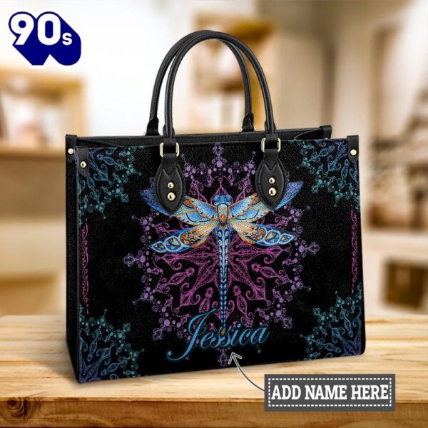 Personalized Hippie Purple Dragonfly Leather Bag , Christian Bags  Gift For Women Christmas