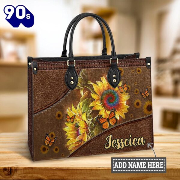 Personalized Hippie Sunflower Butterfly Leather Bag , Christian Bags  Gift For Women Christmas