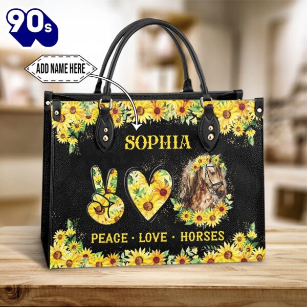 Personalized Horse Peace Love Horses Leather Bag , Christian Bags  Gift For Women Christmas