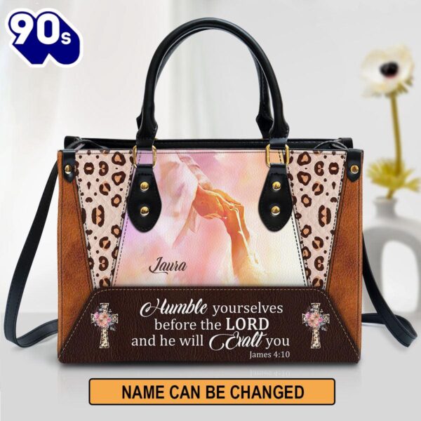 Personalized Humble Yourselves Before The Lord And He Will Exalt You Leather Bag , Christian Bags  Gift For Women Christmas