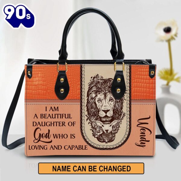 Personalized I Am A Daughter Of God Special Lion Leather Bag , Christian Bags  Gift For Women Christmas