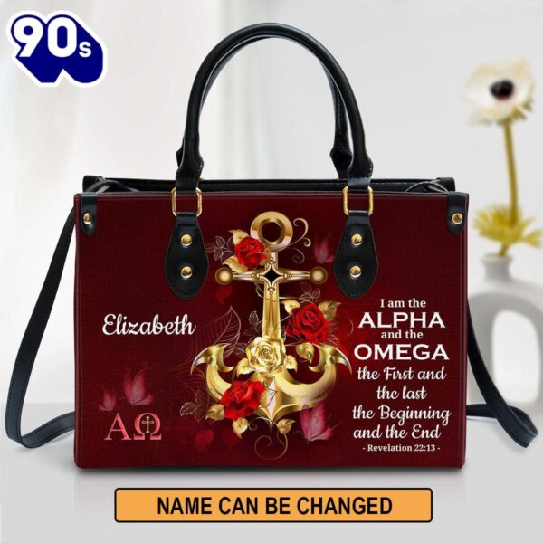 Personalized I Am The Alpha And The Omega Unique Leather Bag , Christian Bags  Gift For Women Christmas