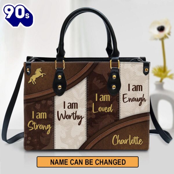 Personalized I Am Worthy Unique Unicorn Leather Bag , Christian Bags  Gift For Women Christmas