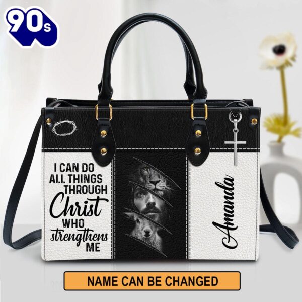 Personalized I Can Do All Things Through Christ Lion Leather Bag , Christian Bags  Gift For Women Christmas