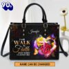 Personalized I Will Walk By Faith Even When I Cannot See Leather Bag , Christian Bags  Gift For Women Christmas