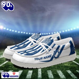 Personalized Indianapolis Colts NFL Team White Canvas Loafer Shoes