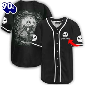 Personalized Jack Skellington Black Baseball Jersey  Gift For Fans