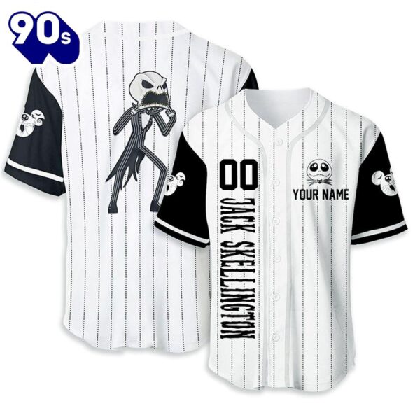 Personalized Jack Skellington Black White Baseball Jersey  Gift For Fans