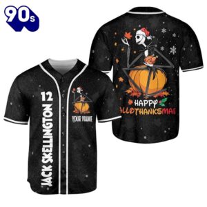 Personalized Jack Skellington Happy Hallothanksmas Baseball Jersey  Gift For Fans