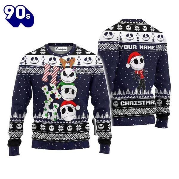 Merry Christmas Personalized Jack Skellington HoHoHo Ugly Sweater