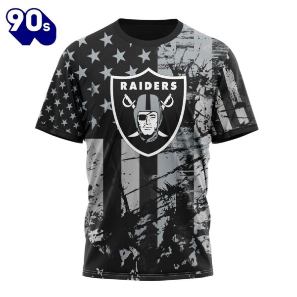 Personalized Las Vegas Raiders Classic Grunge American Flag Vetaran 3D Shirt Unisex