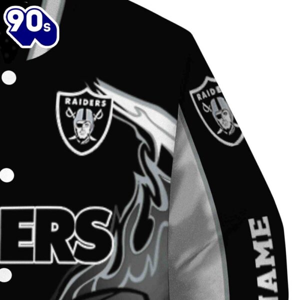 Personalized Las Vegas Raiders Flaming Football Black White Jacket