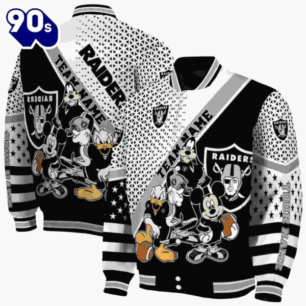 Personalized Las Vegas Raiders Mickey Donald Goofy Black White Jacket