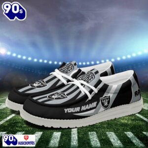 Personalized Las Vegas Raiders NFL Team White Canvas Loafer Shoes