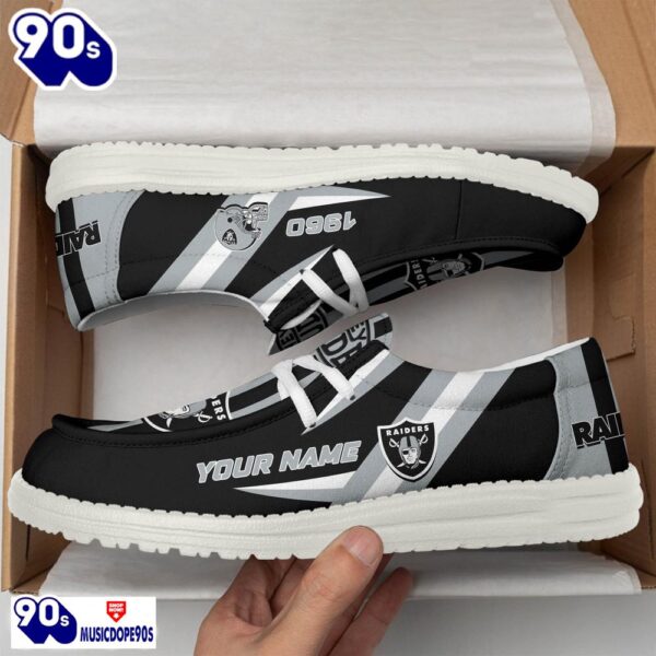 Personalized Las Vegas Raiders NFL Team White Canvas Loafer Shoes