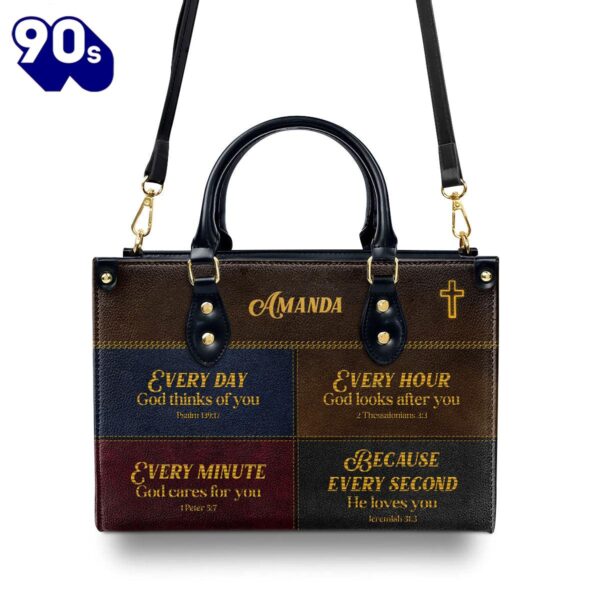 Personalized Leather Handbag With Handle Everyday God Thinks Of You Meaningful Spiritual Gifts , Christian Bags  Gift For Women Christmas