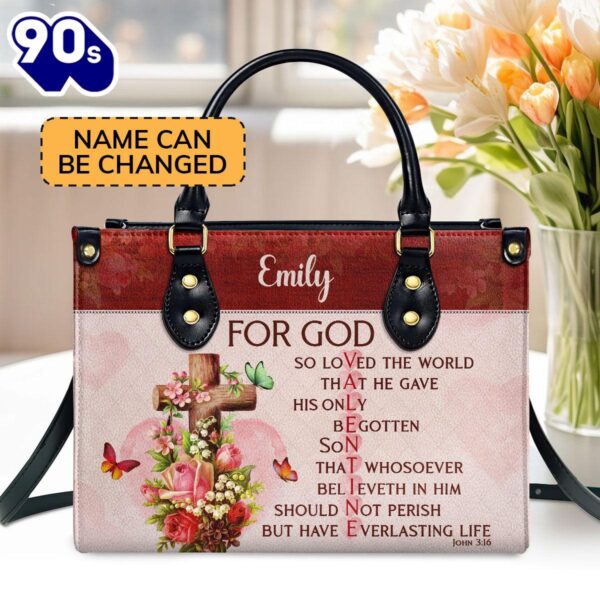 Personalized Leather Handbag With Handle For God So Loved The World Christian Valentine Gifts For Women Of God, Christian Bags  Gift For Women Christmas