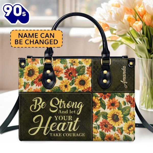 Personalized Leather Handbag With Handle Psalm 3124 Gift For Bible Study Groups Be Strong And Let Your Heart Take Courage, Christian Bags  Gift For Women Christmas