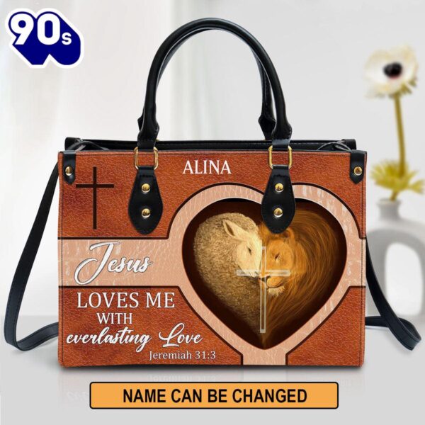 Personalized Lion Leather Bag Jesus Loves Me With Everlasting Love , Christian Bags  Gift For Women Christmas