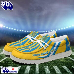 Personalized Los Angeles Chargers NFL Team White Canvas Loafer Shoes