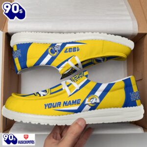 Personalized Los Angeles Rams NFL Team White Canvas Loafer Shoes