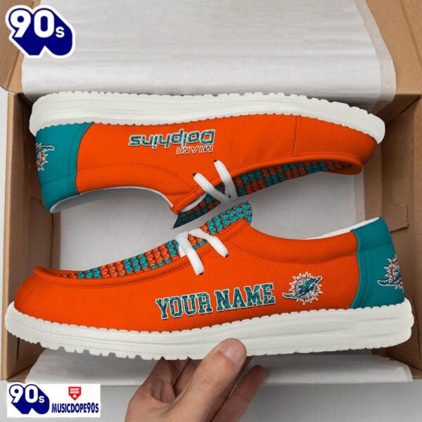 Personalized Miami Dolphins NFL 32 Teams HeyDude Canvas Loafer Shoes