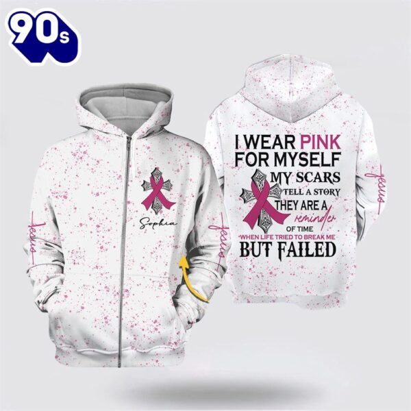 Personalized Name Breast Cancer I Wear Pink For MySelf All Over Print Hoodie