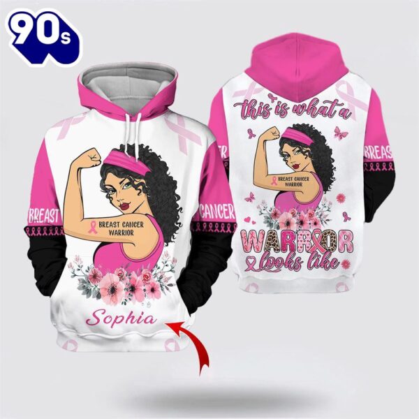 Personalized Name Custom Breast Cancer This Is What A Warrior Looks Like All Over Print Hoodie