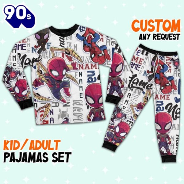 Personalized Name Peter Parker Spider Man Friends Comic Pajamas – Movie Cartoon Holiday Pajamas