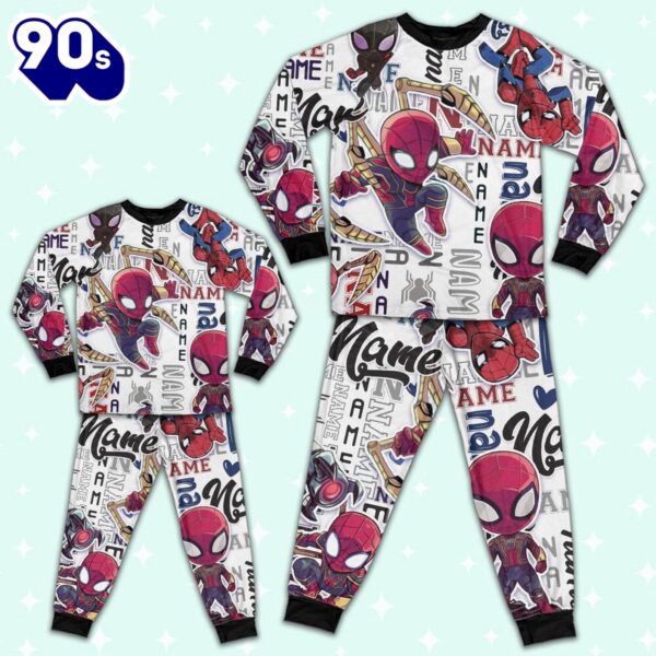 Personalized Name Peter Parker Spider Man Friends Comic Pajamas – Movie Cartoon Holiday Pajamas