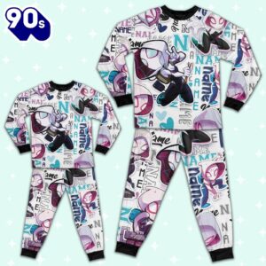 Personalized Name Spider Gwen and His Amazing Friends Comic Pajamas - Movie Cartoon Holiday Pajamas