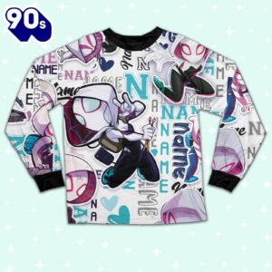 Personalized Name Spider Gwen and His Amazing Friends Comic Pajamas - Movie Cartoon Holiday Pajamas