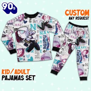 Personalized Name Spider Gwen and His Amazing Friends Comic Pajamas - Movie Cartoon Holiday Pajamas